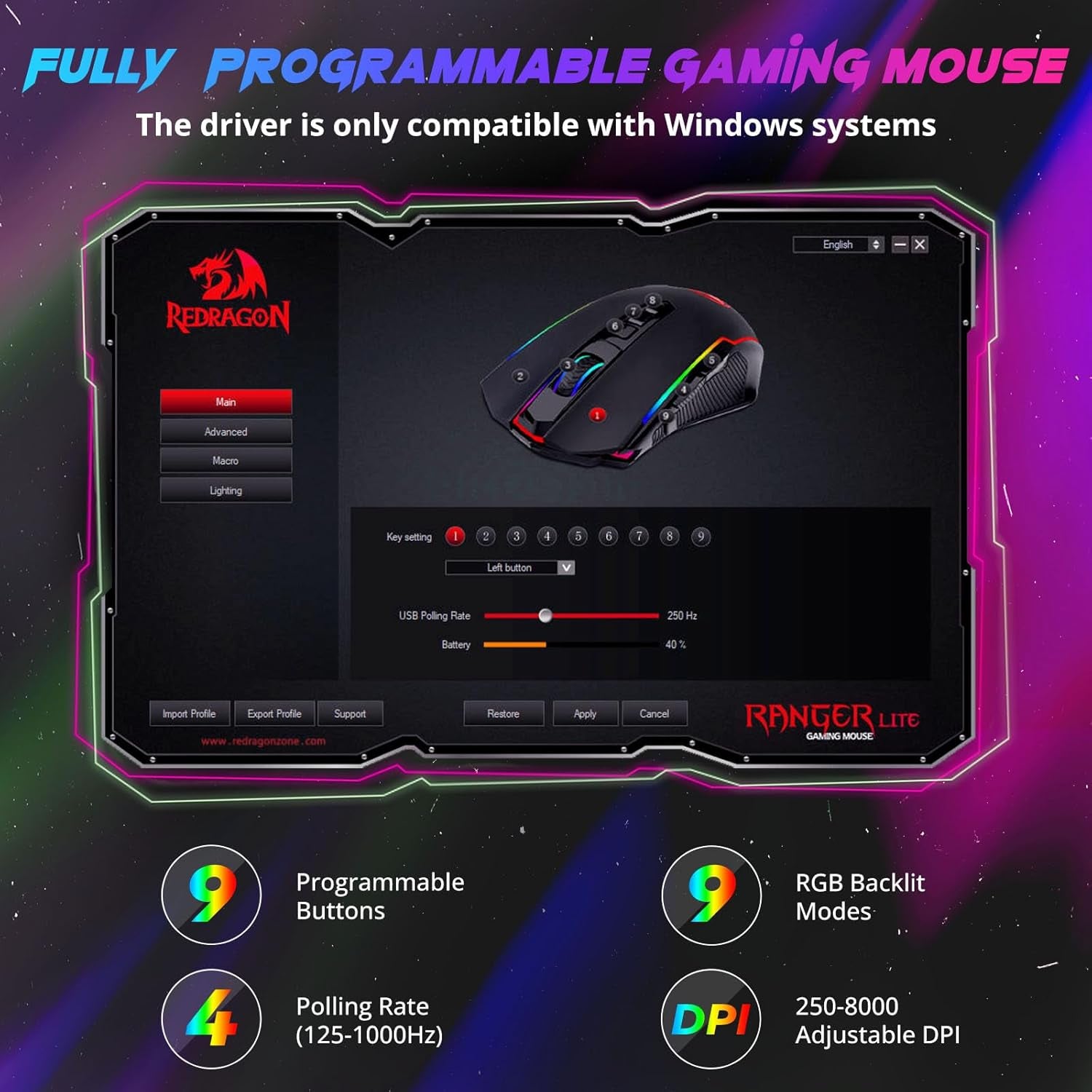 Gaming Mouse, Wireless Mouse Gaming with 8000 DPI, PC Gaming Mice with Fire Button, RGB Backlit Programmable Ergonomic Mouse Gamer, Rechargeable, 70Hrs for Windows, Mac Gamer, Black