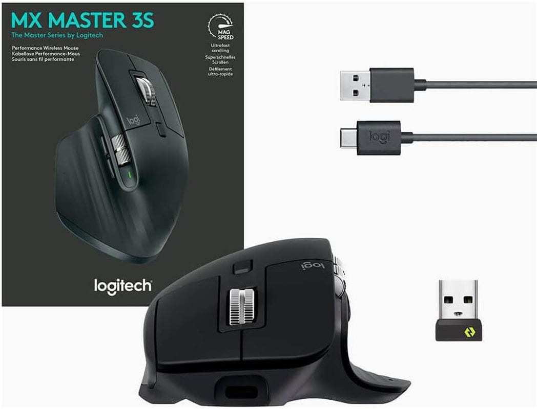 MX Master 3S - Wireless Performance Mouse with Ultra-Fast Scrolling, Ergo, 8K DPI, Track on Glass, Quiet Clicks, USB-C, Bluetooth, Windows, Linux, Chrome - Graphite