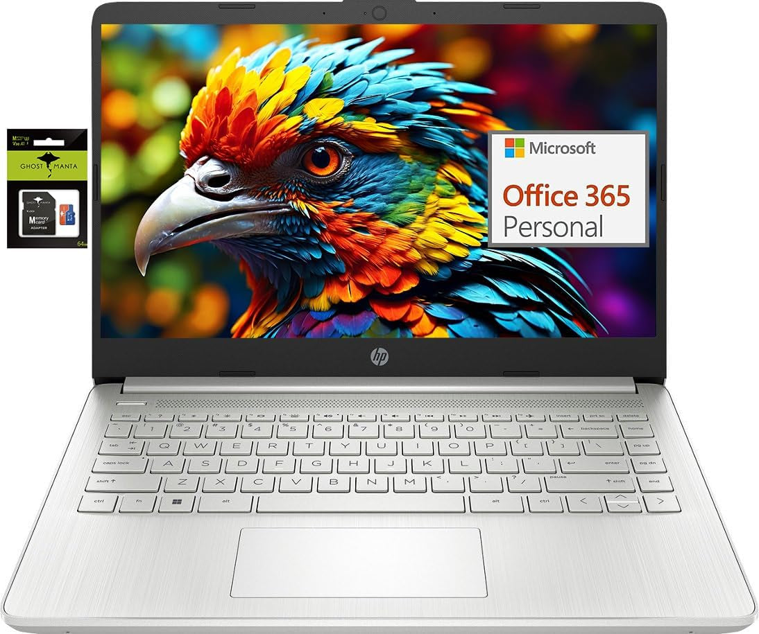 14 Premium HD Portable Laptop Computer Students Business, Quad-Core Intel Celeron Processor, 8GB RAM, 256GB Storage(128Gb Emmc+64Gb Ghost Manta SD Card), 1 Year Office 365, HDMI, Win 11