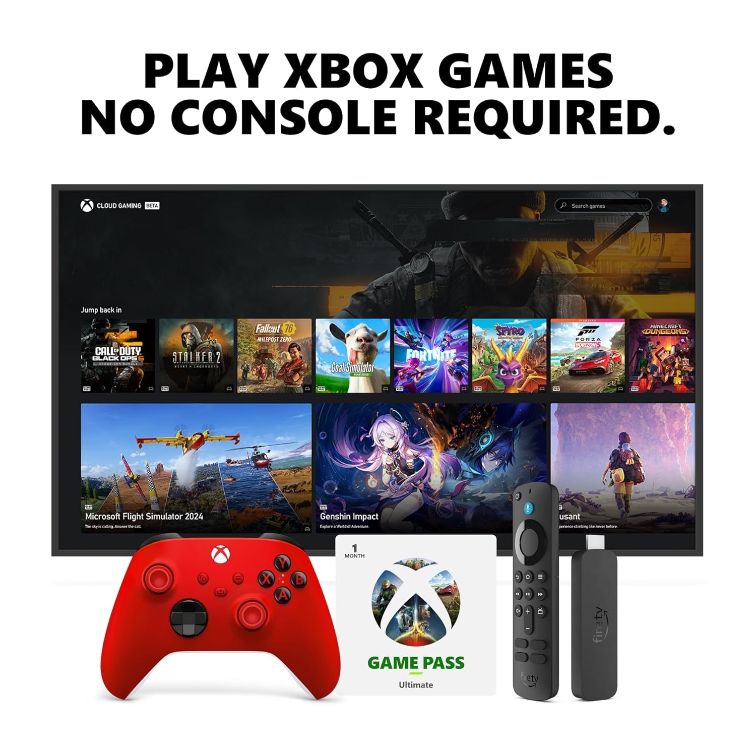 Amazon Fire TV Stick 4K, Pulse Red Core Wireless Controller, and 1 Month Game Pass Ultimate Bundle