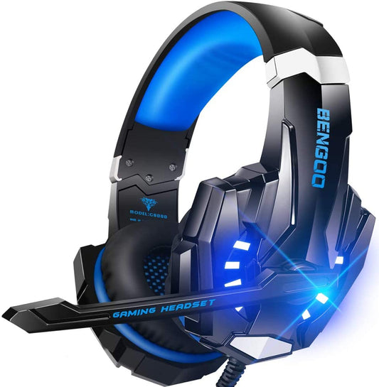 G9000 Stereo Gaming Headset for PS4 PC Xbox One PS5 Controller, Noise Cancelling over Ear Headphones with Mic, LED Light, Bass Surround, Soft Memory Earmuffs for Nintendo