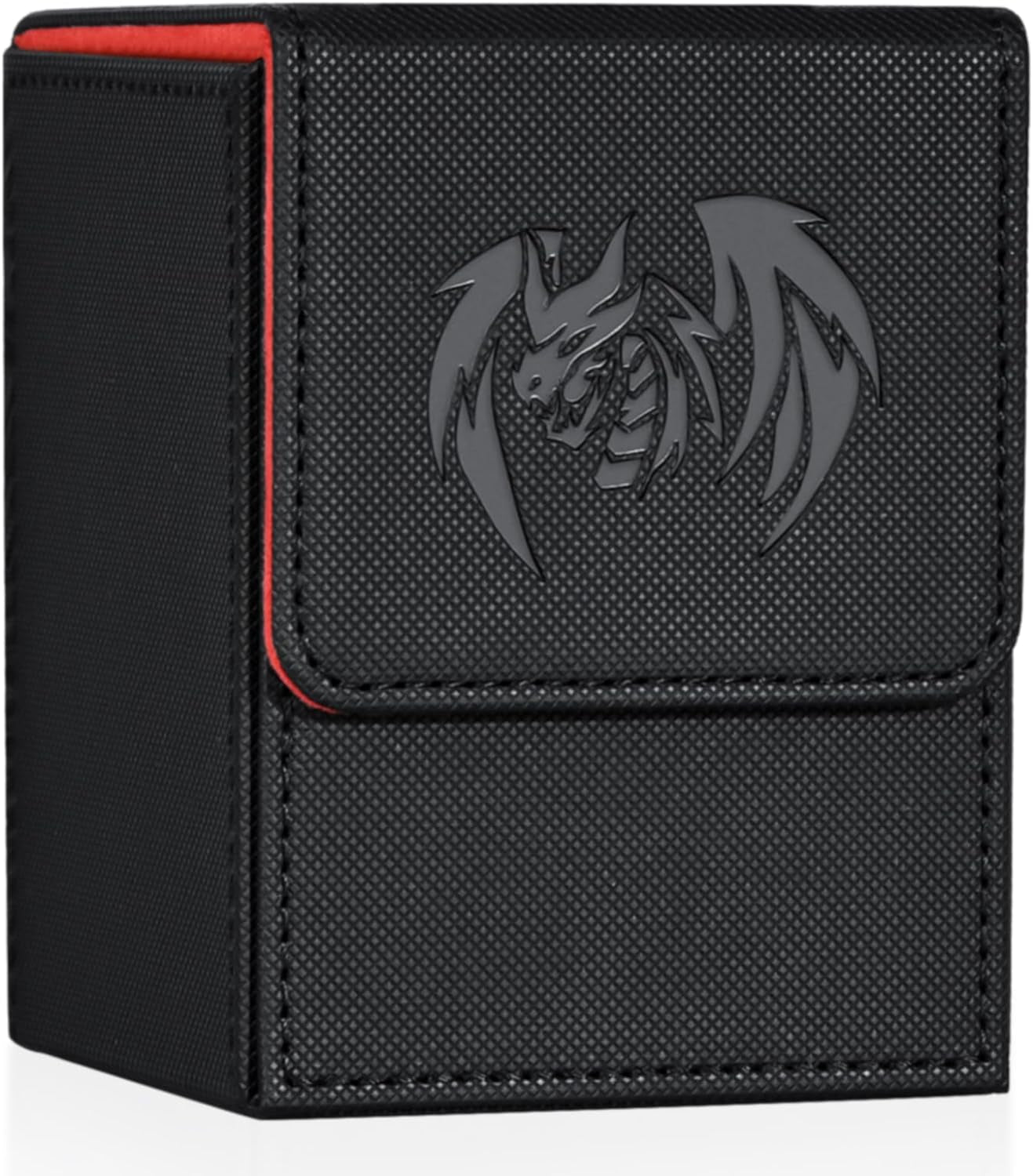 Card Deck Box for Yugioh MTG Cards, 100+ Deck Case with 2 Dividers Fits TCG CCG, PU Leather Card Storage Box Compatible with Collectible Trading Cards (Black&Red, Sky Dragon)