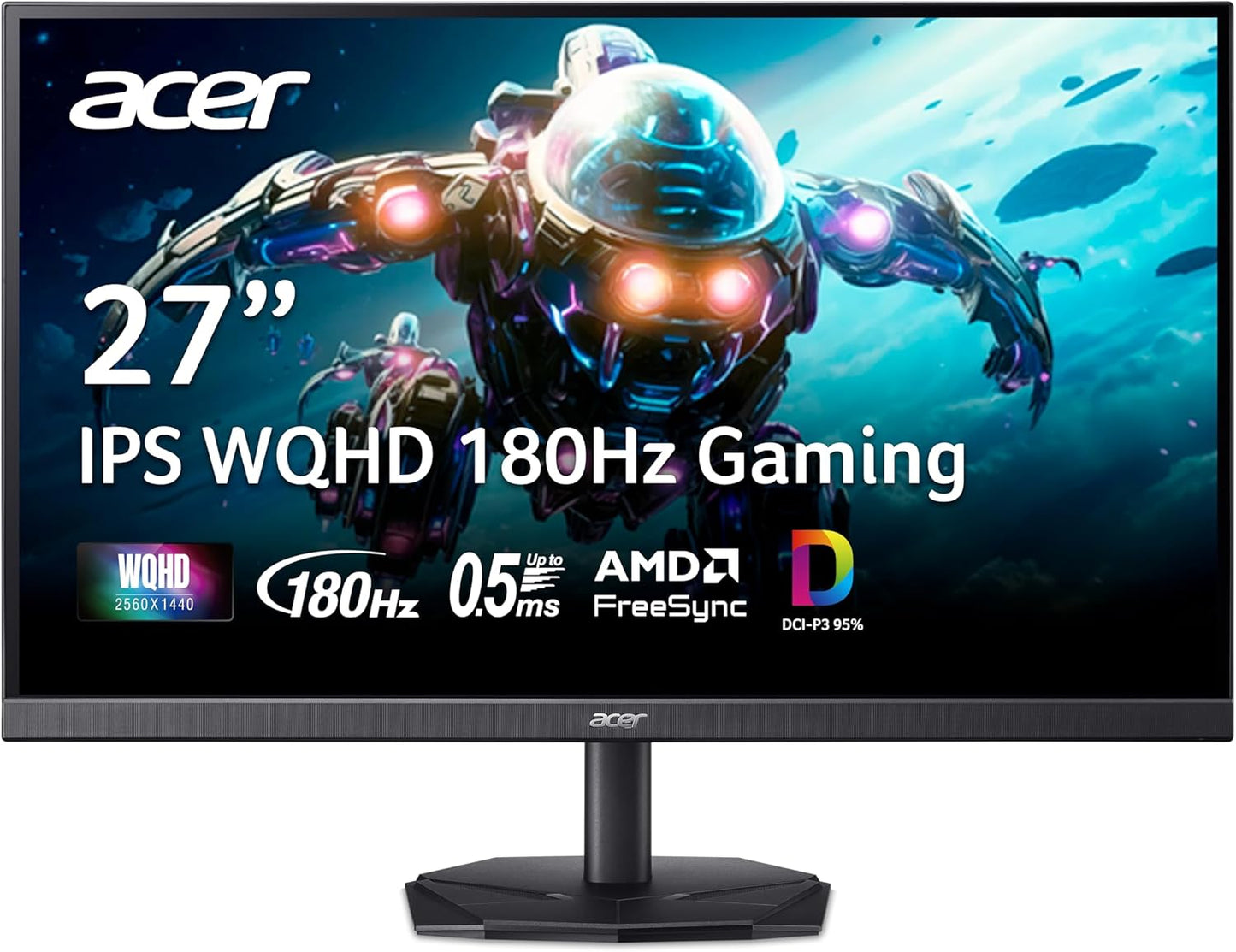 Nitro 27" WQHD 2560 X 1440 IPS Gaming Monitor | AMD Freesync | up to 180Hz Refresh | up to 0.5Ms | DCI-P3 95% | HDR 10 Support | 1 X Display Port 1.2 & 2 X HDMI 2.0 | KG271U N3Bmiipx