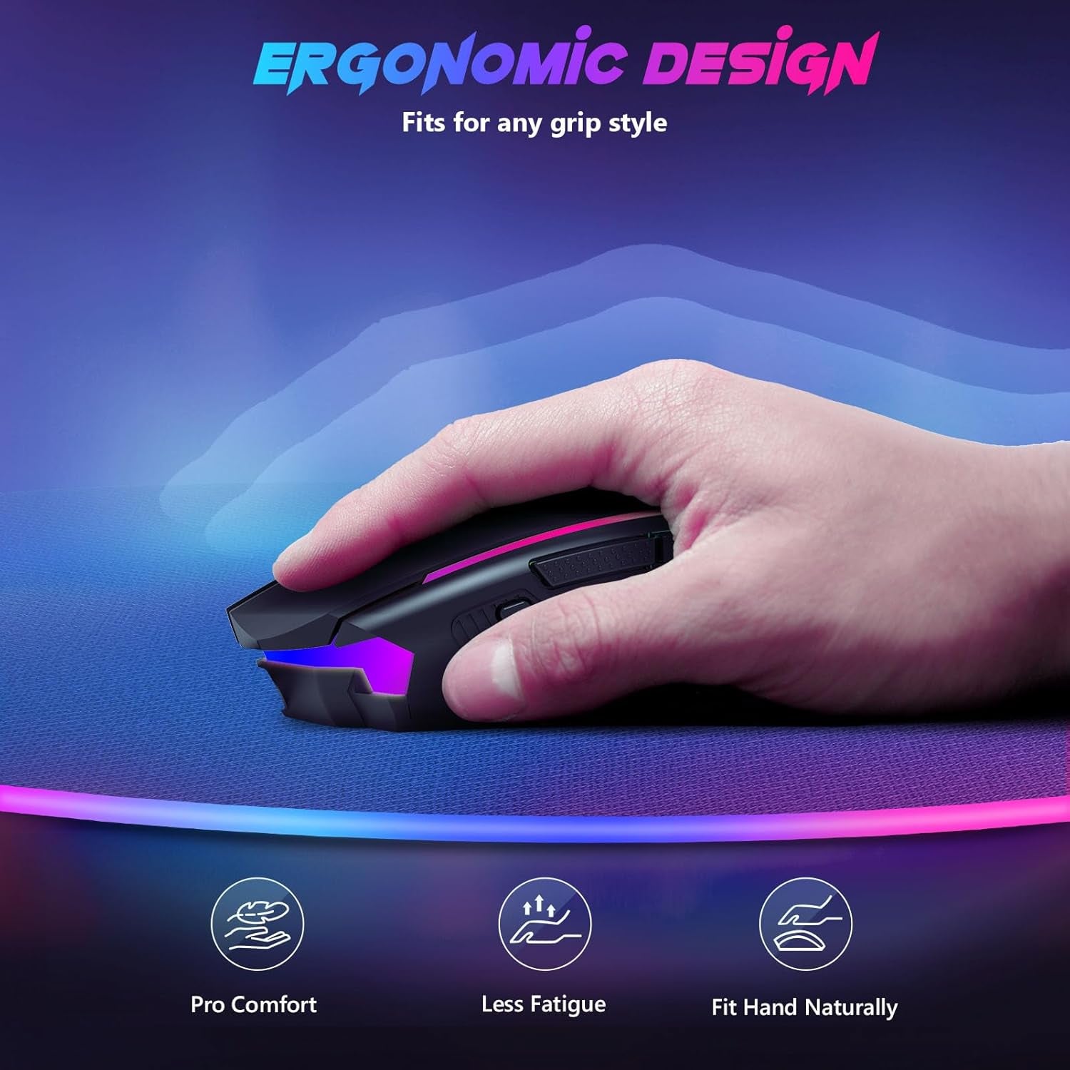 Gaming Mouse, Wireless Mouse Gaming with 8000 DPI, PC Gaming Mice with Fire Button, RGB Backlit Programmable Ergonomic Mouse Gamer, Rechargeable, 70Hrs for Windows, Mac Gamer, Black