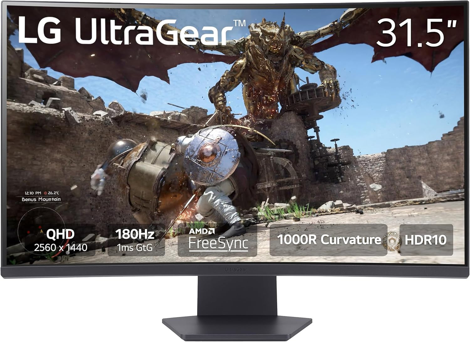 32GS60QC-B Ultragear 32-Inch Curved Gaming Monitor QHD (2560X1440) 180Hz 1Ms 1000R AMD Freesync HDR10 Hdmix2 Displayport Black