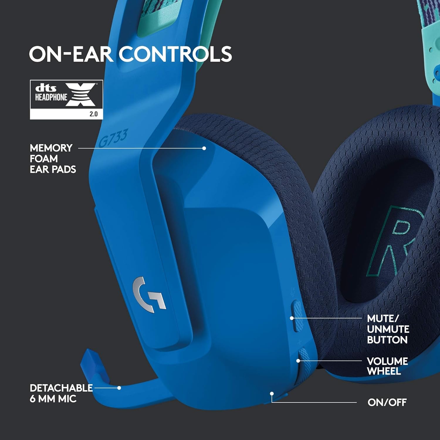 733 LIGHTSPEED Wireless Gaming Headset with Suspension Headband, LIGHTSYNC RGB, Blue VO!CE Mic Technology and PRO-G Audio Drivers - Blue