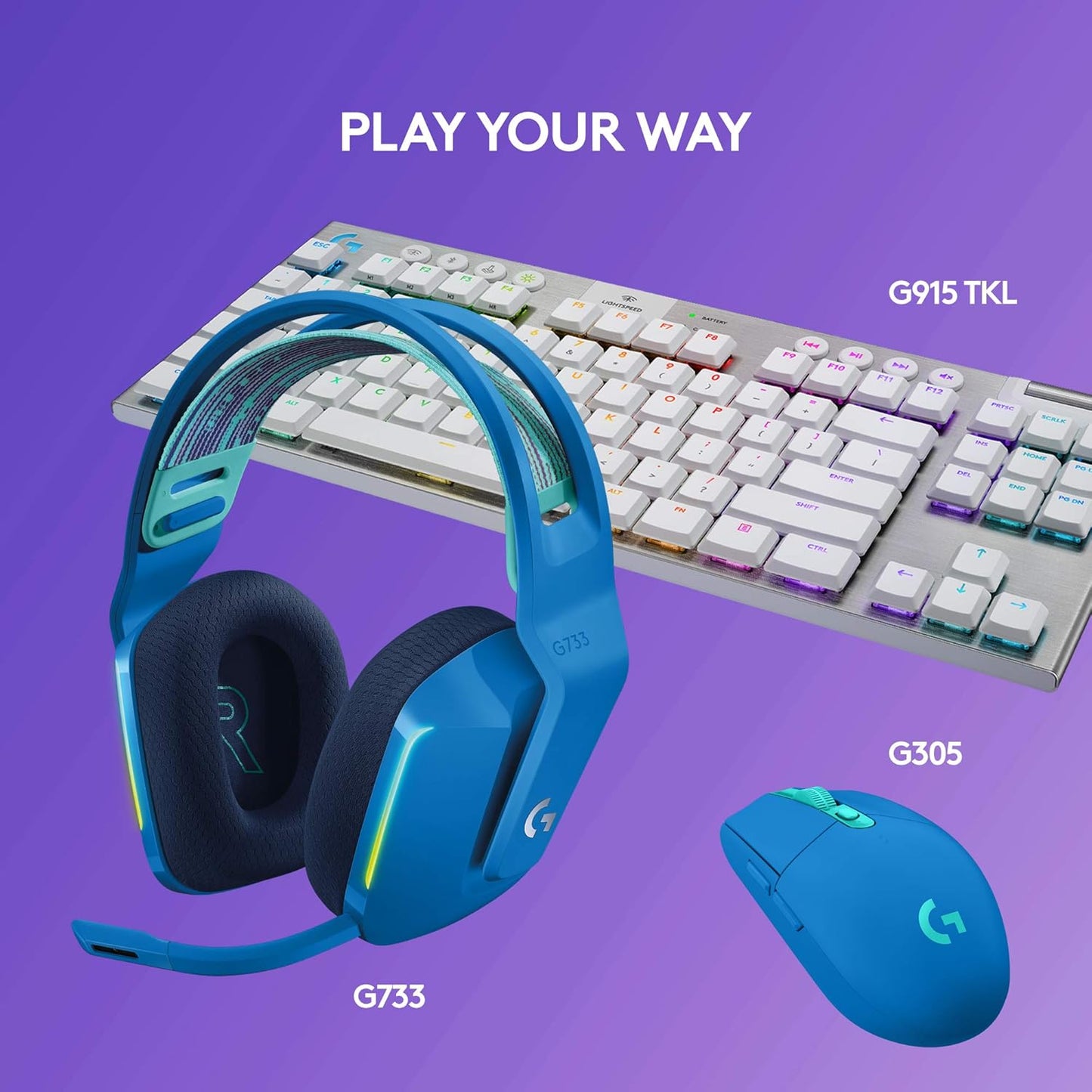 733 LIGHTSPEED Wireless Gaming Headset with Suspension Headband, LIGHTSYNC RGB, Blue VO!CE Mic Technology and PRO-G Audio Drivers - Blue