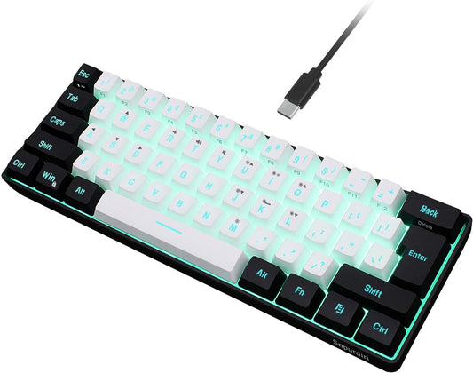 60% Wired Gaming Keyboard, RGB Backlit Mini Keyboard, Waterproof Small Ultra-Compact 61 Keys Keyboard for Pc/Mac Gamer, Typist, Travel, Easy to Carry on Business Trip(Black-White)