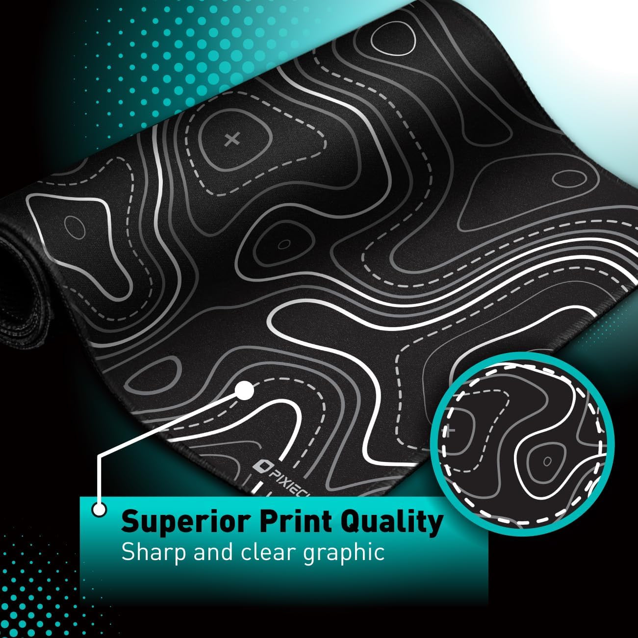 Minimalist Topographic Map Mouse Pad - Contour Extended Large Stitch Edge Mousepad. Black & White Non-Slip XL Gaming Desk Mat