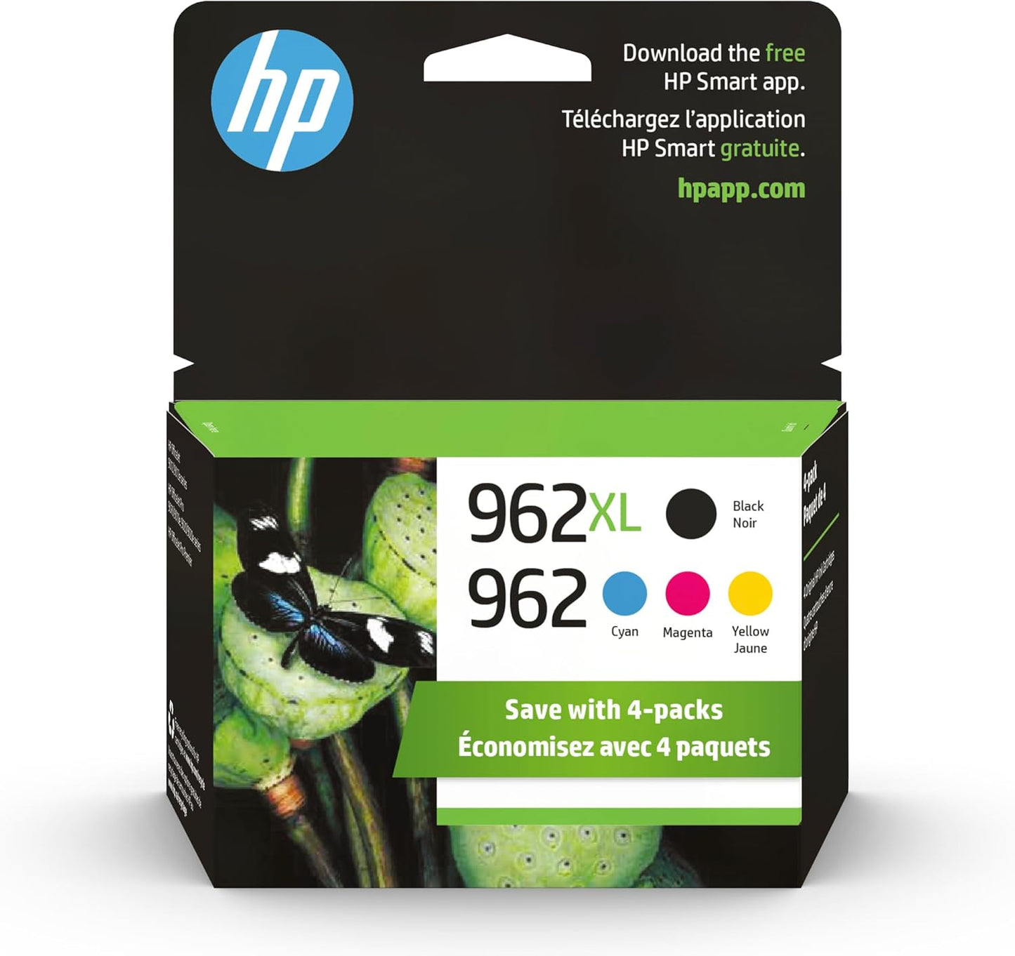 Original  962 Cyan, Magenta, Yellow / 962XL Black Ink Cartridges (4-Pack) | Works with  Officejet 9010 Series,  Officejet Pro 9010, 9020 Series