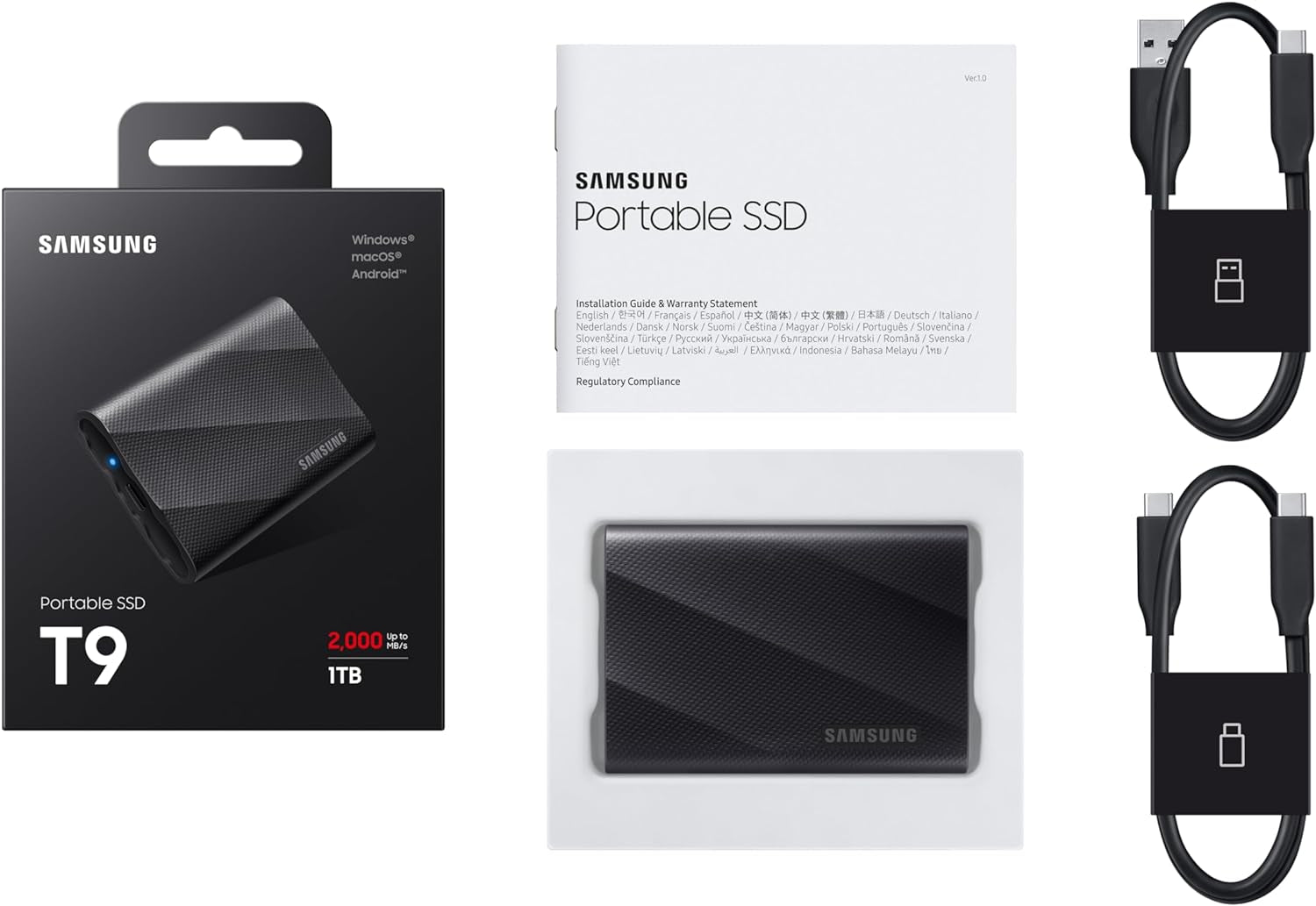 T9 Portable SSD 4TB, USB 3.2 Gen 2X2 External Solid State Drive, Seq. Read Speeds up to 2,000Mb/S for Gaming, Students and Professionals,Mu-Pg4T0B/Am, Black (Pack of 1)