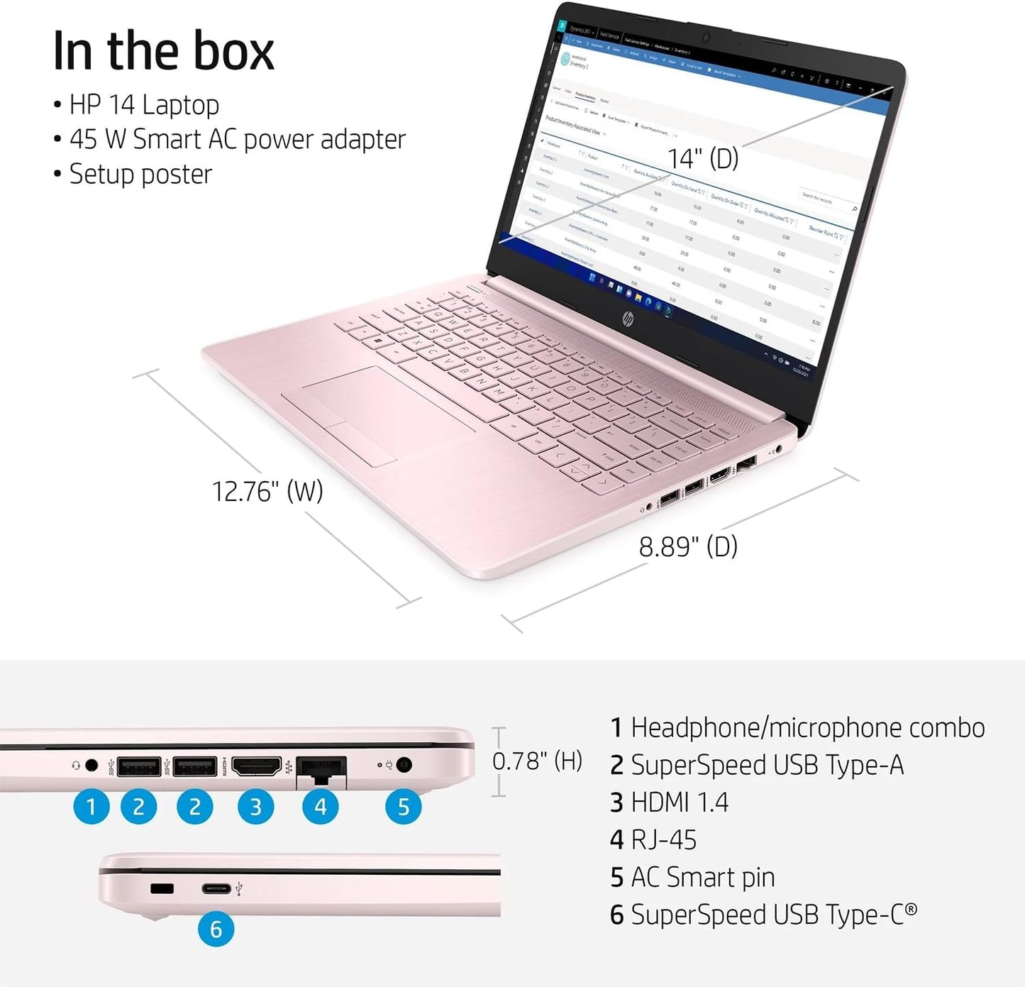 Portable Laptop (Include 1 Year Microsoft 365), 14’’ HD Display, 16GB RAM, 64GB Emmc, Intel Quad-Core N4120, Student and Business, Webcam, HDMI, Wi-Fi, RJ-45, Windows 11 Home, Pink