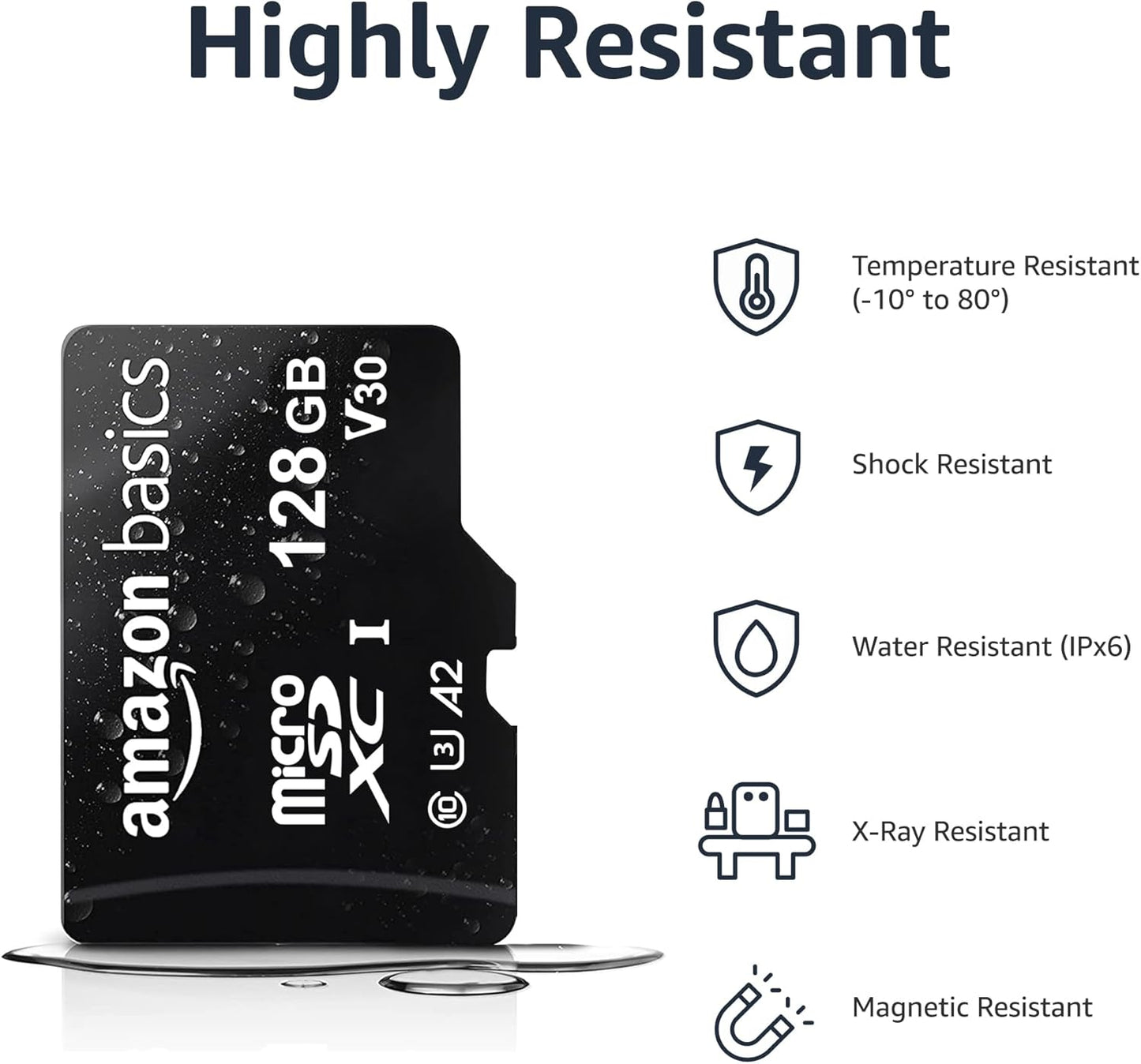 Micro SDXC Memory Card with Full Size Adapter, A2, U3, Read Speed up to 100 Mb/S, 128 GB, Black