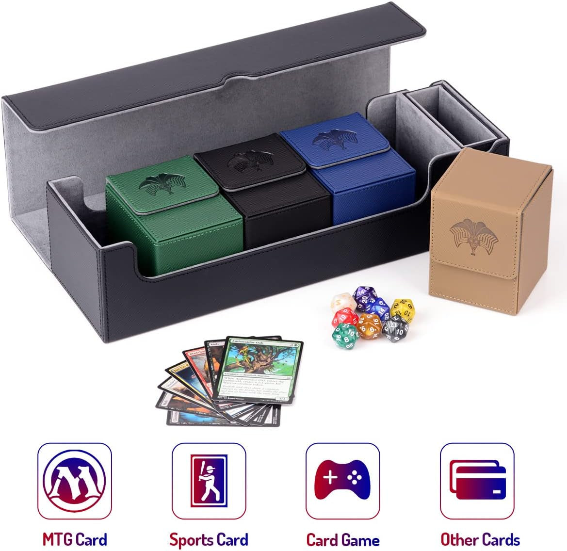 Card Deck Box 5 in 1 for YGO TCG Cards, Include 4 PCS YGO Card Deck Cases and a Premium Trading Card Storage Box with Dice Tray, Fit 1200+ Cards without Sleeves (Exodia) (Max)