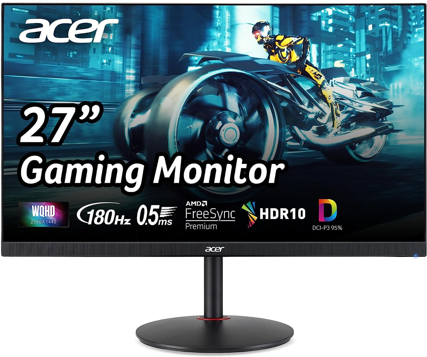 Nitro 27" WQHD 2560 X 1440 PC Gaming IPS Monitor | AMD Freesync Premium up to 180Hz Refresh 0.5Ms DCI-P3 95% 1 Display Port 1.2 & 2 HDMI 2.0 XV271U M3Bmiiprx,Black