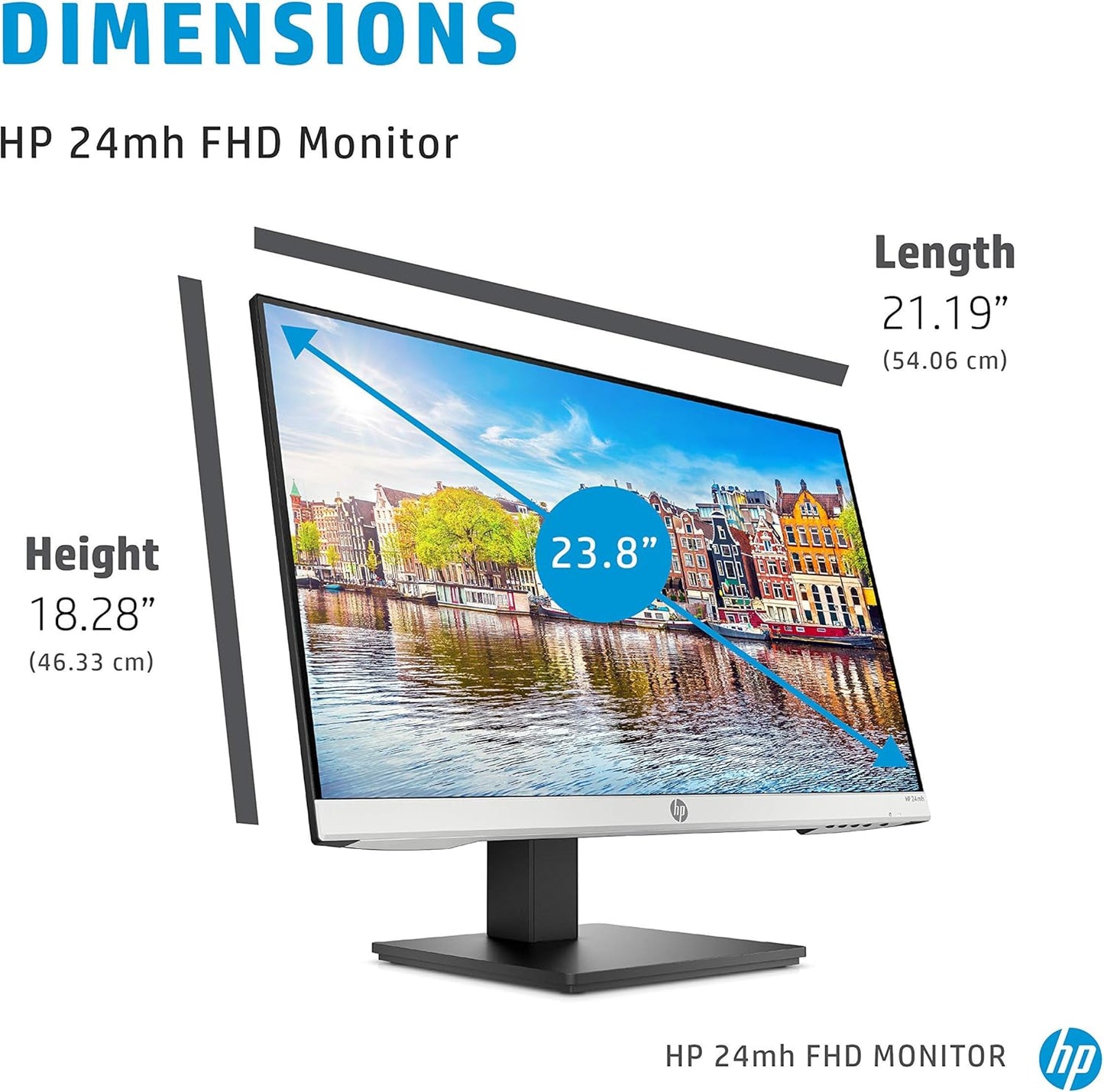 24Mh FHD Computer Monitor with 23.8-Inch IPS Display (1080P) - Built-In Speakers and VESA Mounting - Height/Tilt Adjustment for Ergonomic Viewing - HDMI and Displayport - (1D0J9AA#ABA)