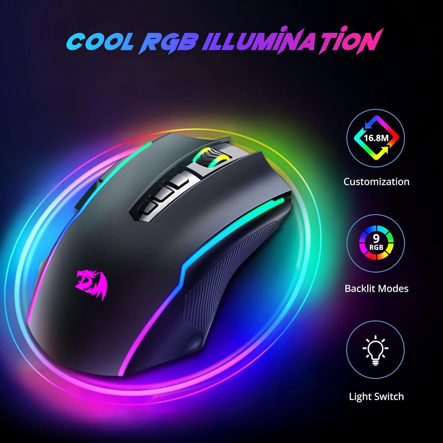 Gaming Mouse, Wireless Mouse Gaming with 8000 DPI, PC Gaming Mice with Fire Button, RGB Backlit Programmable Ergonomic Mouse Gamer, Rechargeable, 70Hrs for Windows, Mac Gamer, Black