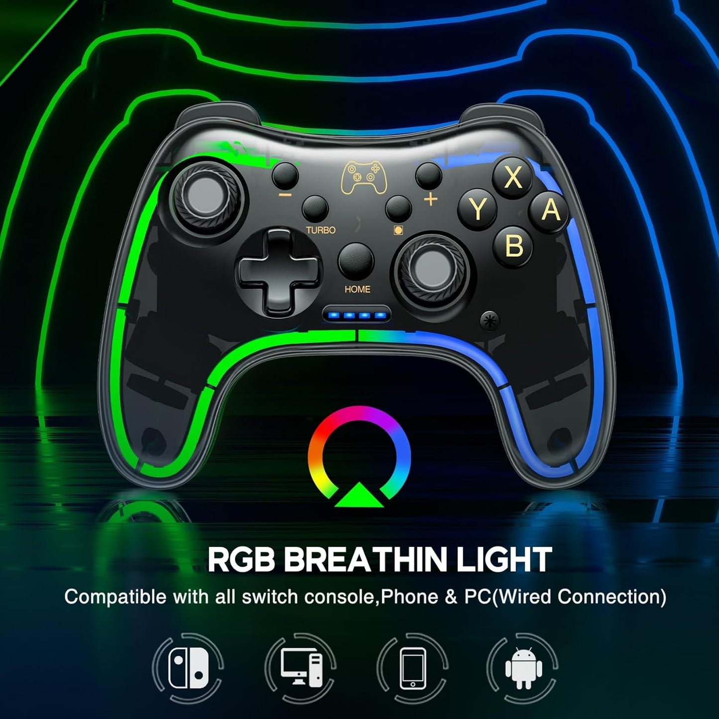 RGB Wireless Switch Controller with USB Receiver for Nintendo Switch/Oled/Lite, Replacement for Nintendo Switch Pro Controller, Pc/Android/Ios, with Turbo, Vibration, Wake-Up, Screenshot