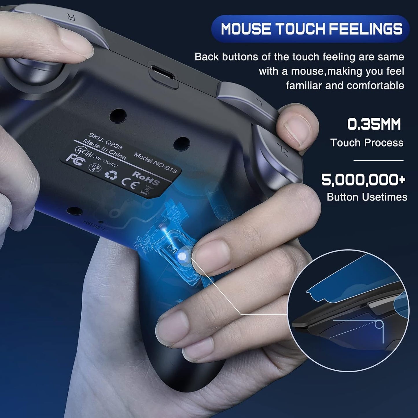 Wireless Switch Controller for Nintendo Switch/Lite/Oled Controller, Switch Controller with a Mouse Touch Feeling on Back Buttons, Extra Switch Pro Controller with Wake-Up,Programmable, Turbo Function