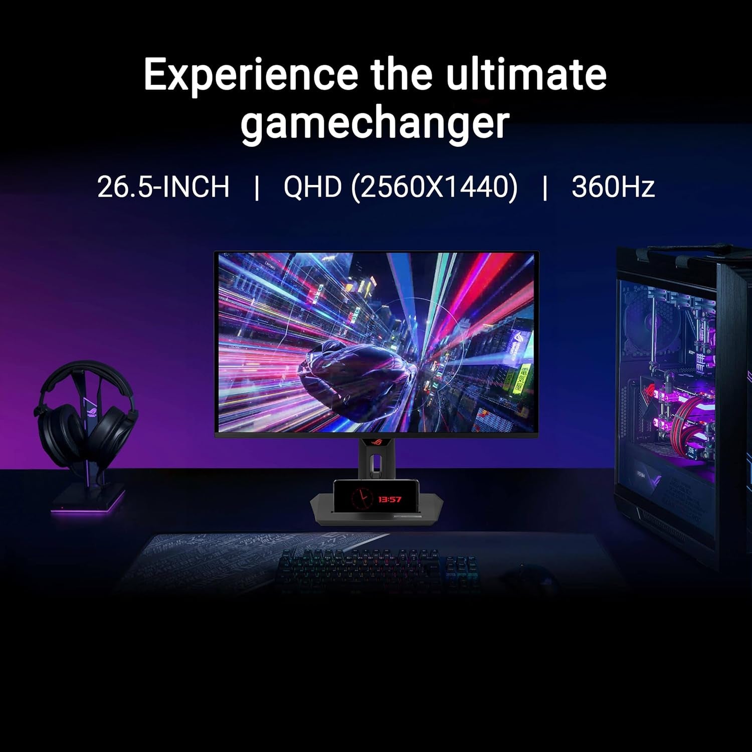 ROG Strix 27” 1440P OLED Gaming Monitor (XG27ACDNG) - QD-OLED, QHD (2560 X 1440), 360Hz, 0.03Ms, Custom Heatsink, OLED Care+, G-SYNC Compatible, 99% DCI-P3, Displaywidget, AI Gaming, 3Yr Warranty