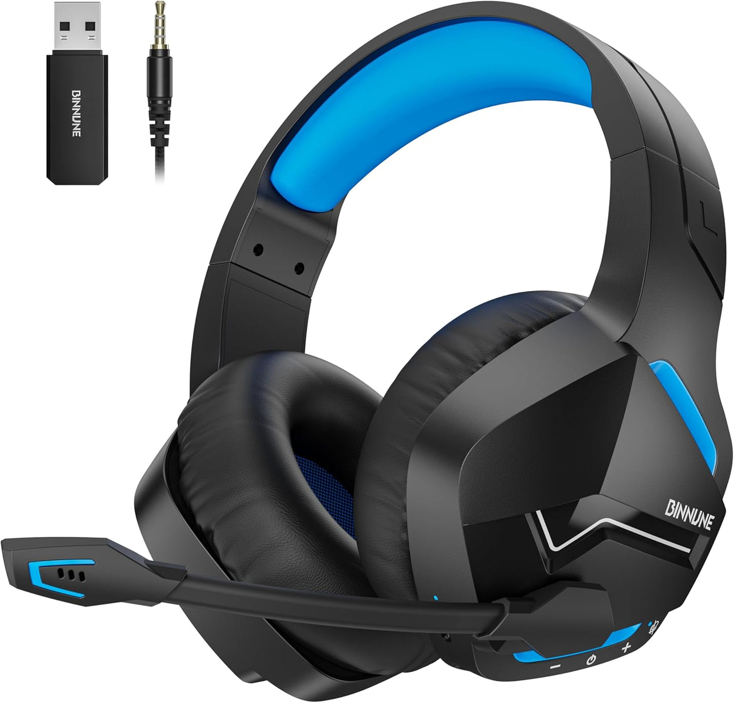 2.4Ghz Wireless Gaming Headset with Microphone for PC PS4 PS5, Bluetooth Gamer Headphones with Mic for Laptop Computer, Blue&Black