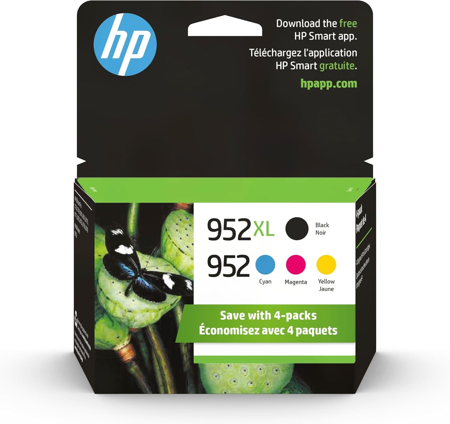 Original 952 Cyan, Magenta, Yellow / 952XL Black Ink Cartridges (4-Pack) | Works Officejet 8702 Officejet Pro 7700, 8210, 8700 Series | Eligible for Instant Ink | N9K28AN