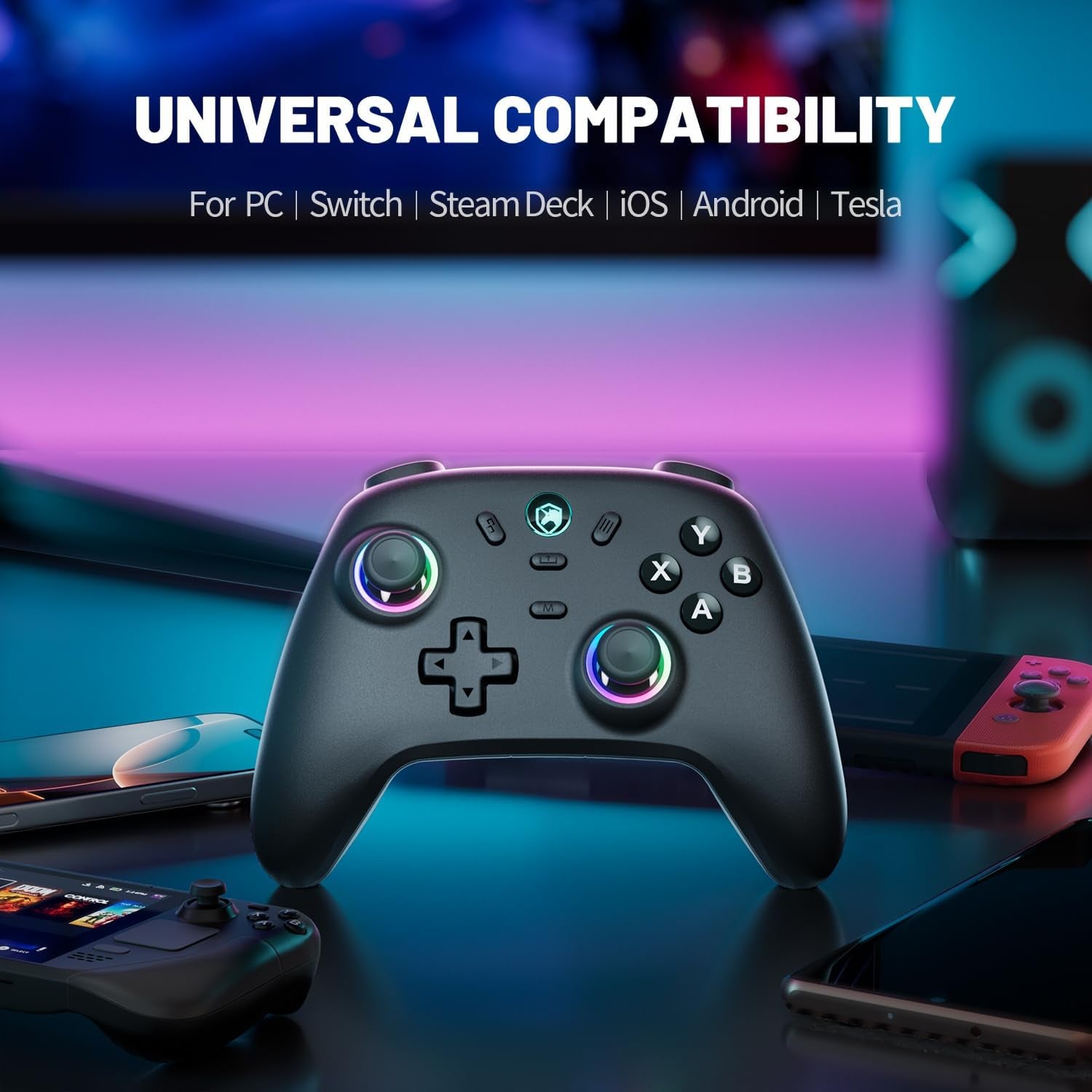 Wireless PC Gaming Controller - Hall Effect Joystick, 2.4G & Wired 1000Hz Polling Rate, 800Mah Battery, Adjustable Turbo/Vibration - for Pc/Switch/Ios/Android