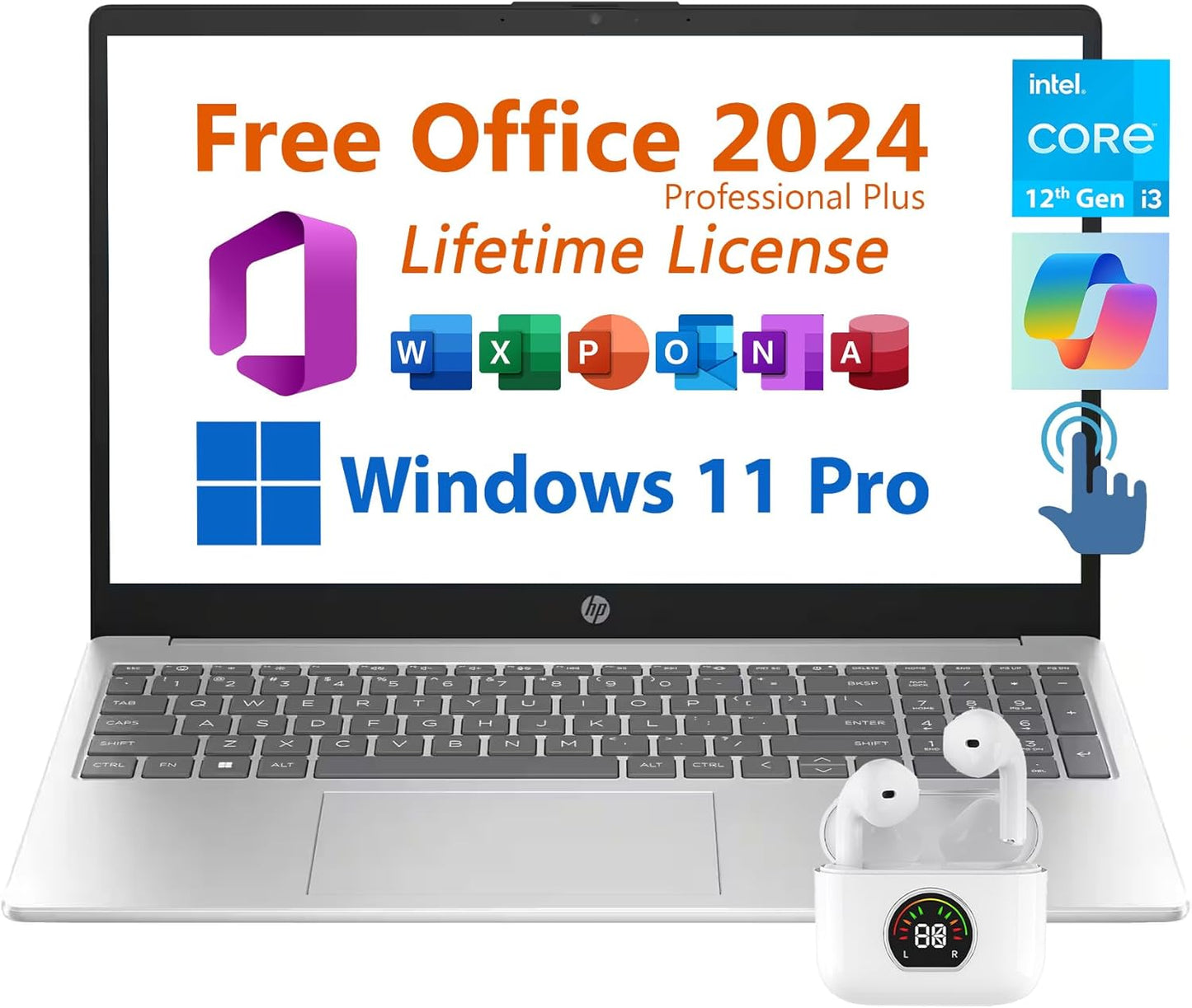 15.6" Business Laptop, Free Microsoft Office 2024 Lifetime License, Copilot AI Chat, HD Touchscreen Display, Intel 6-Core I3-1215U 4.4 Ghz, 16GB RAM, 1TB SSD, Long Battery Life, Windows 11 Pro