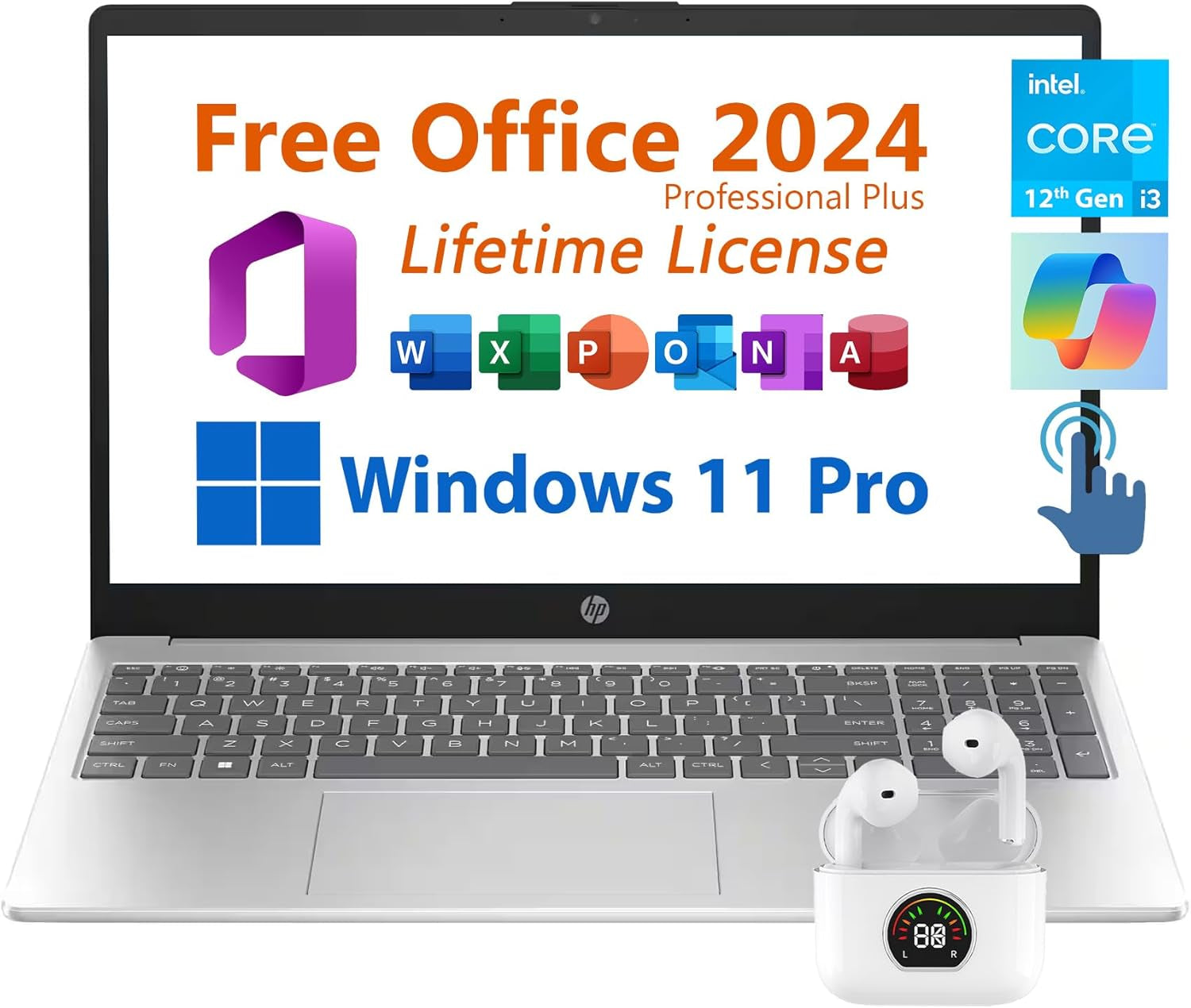 15.6" Business Laptop, Free Microsoft Office 2024 Lifetime License, Copilot AI Chat, HD Touchscreen Display, Intel 6-Core I3-1215U 4.4 Ghz, 16GB RAM, 1TB SSD, Long Battery Life, Windows 11 Pro