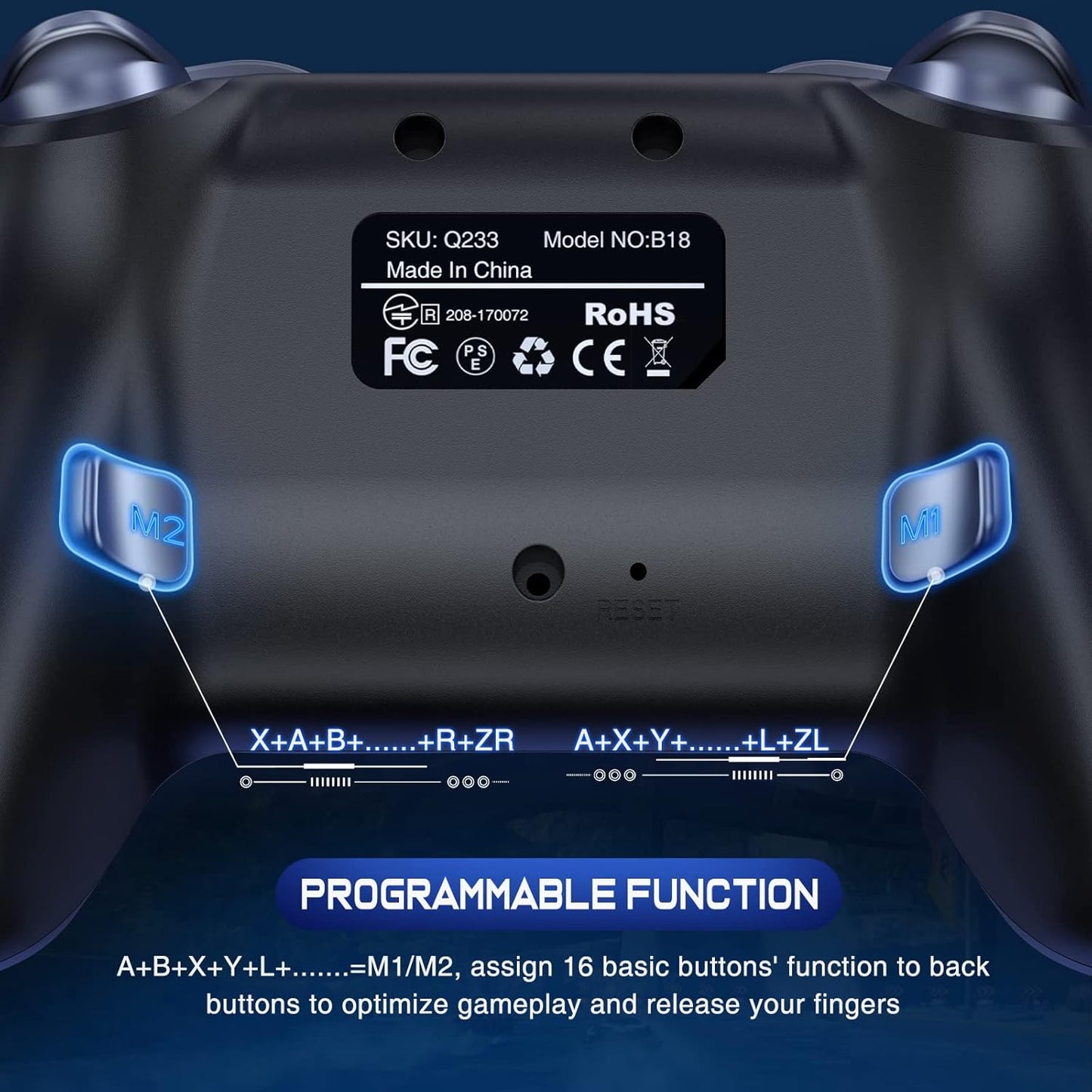 Wireless Switch Controller for Nintendo Switch/Lite/Oled Controller, Switch Controller with a Mouse Touch Feeling on Back Buttons, Extra Switch Pro Controller with Wake-Up,Programmable, Turbo Function