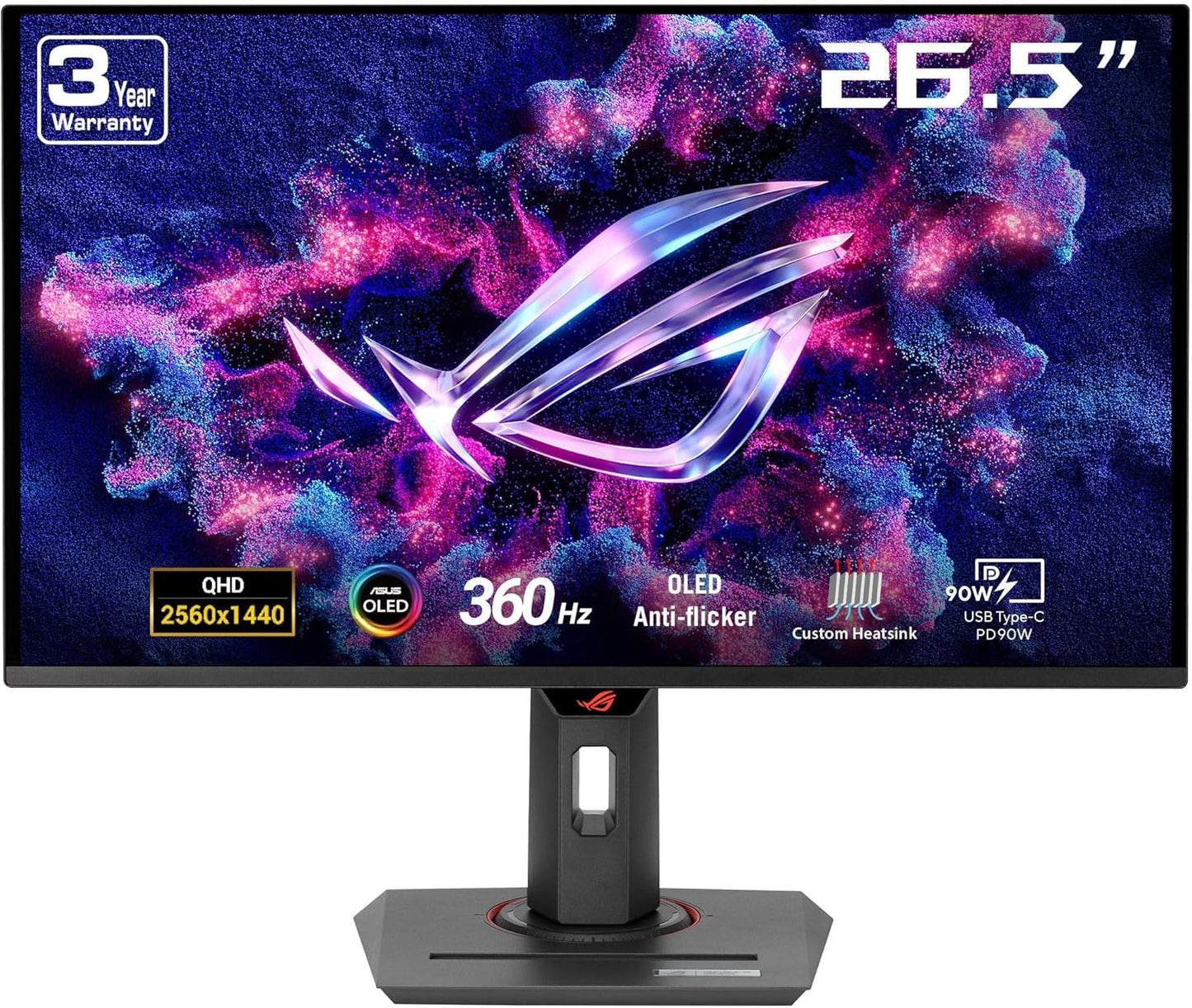 ROG Strix 27” 1440P OLED Gaming Monitor (XG27ACDNG) - QD-OLED, QHD (2560 X 1440), 360Hz, 0.03Ms, Custom Heatsink, OLED Care+, G-SYNC Compatible, 99% DCI-P3, Displaywidget, AI Gaming, 3Yr Warranty