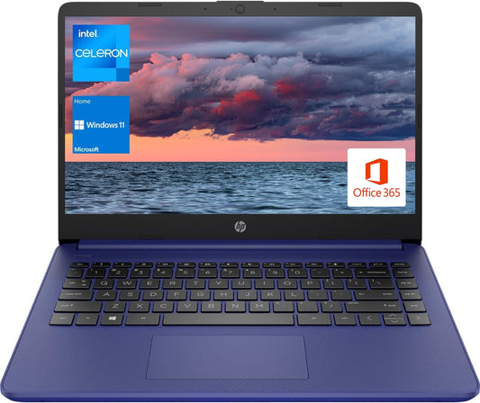 Portable Laptop, Student and Business, 14" HD Display, Intel Quad-Core N4120, 16GB DDR4 RAM, 64GB Emmc, 1 Year Office 365, Webcam, SD Card Reader, HDMI, Wi-Fi, Windows 11 Home, Blue, KKE Mousepad