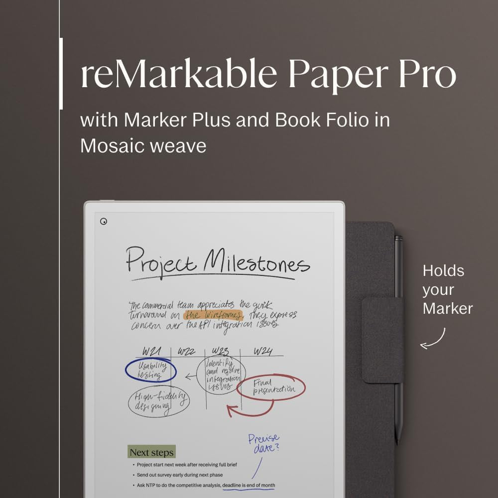 Paper Pro Bundle – Mosaic Weave | Includes 11.8”  Paper Tablet, Marker plus Pen with Eraser, and a Book Folio Cover in Mosaic Weave – Basalt