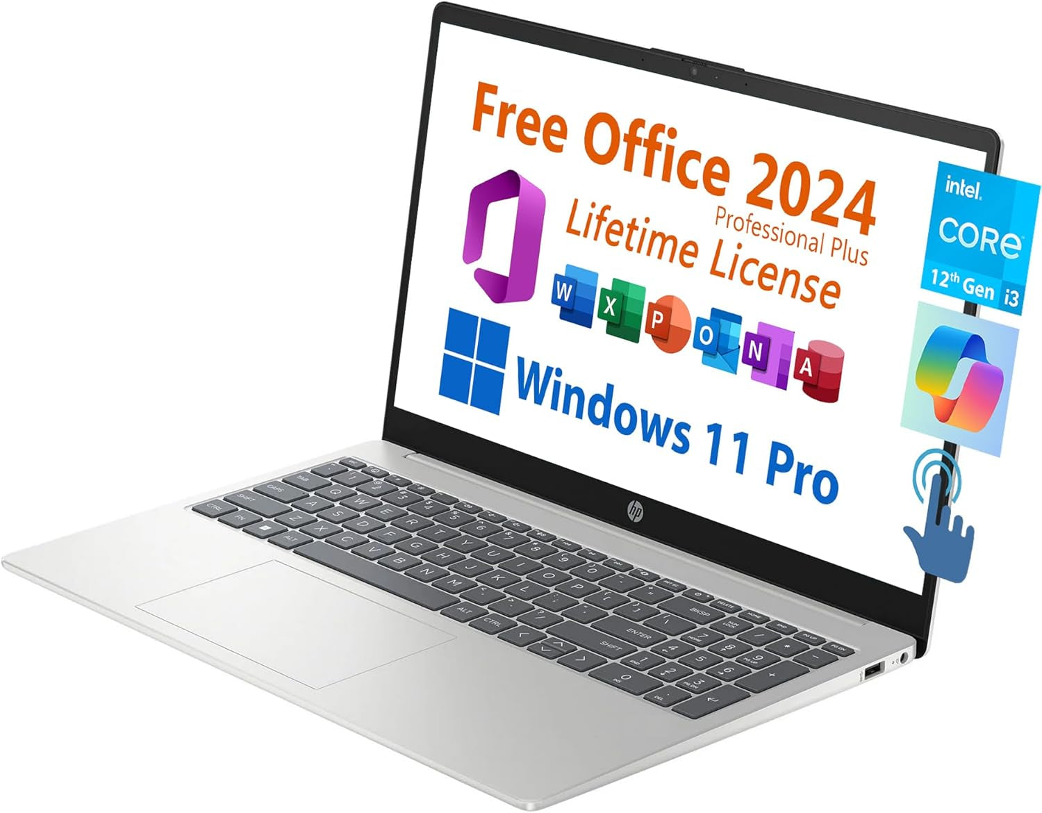 15.6" Business Laptop, Free Microsoft Office 2024 Lifetime License, Copilot AI Chat, HD Touchscreen Display, Intel 6-Core I3-1215U 4.4 Ghz, 16GB RAM, 1TB SSD, Long Battery Life, Windows 11 Pro