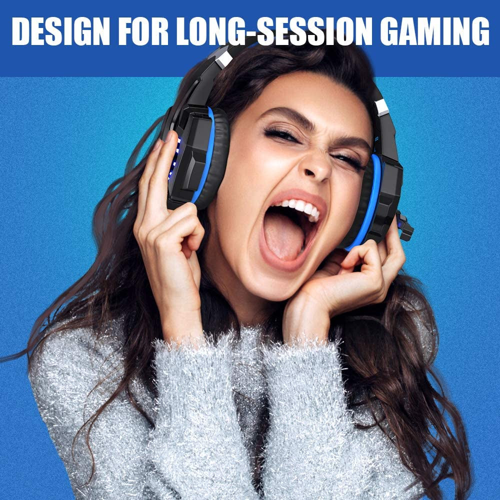 G9000 Stereo Gaming Headset for PS4 PC Xbox One PS5 Controller, Noise Cancelling over Ear Headphones with Mic, LED Light, Bass Surround, Soft Memory Earmuffs for Nintendo