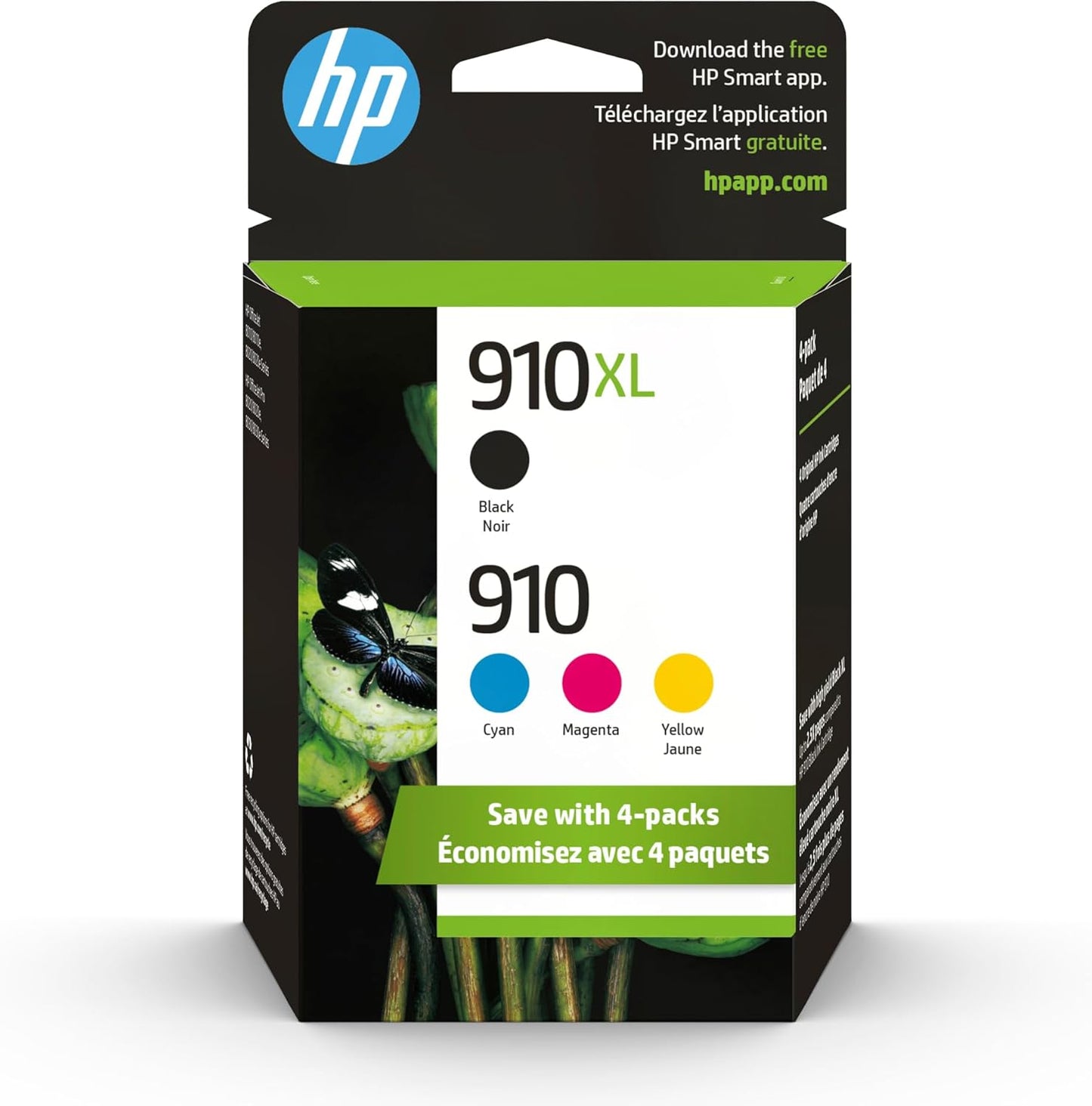 Original  910 Cyan, Magenta, Yellow / 910XL Black Ink Cartridges (4-Pack) | Works with  Officejet 8010, 8020 Series;  Officejet Pro 8020, 8030 Series | Eligible for Instant Ink | 3JB41AN