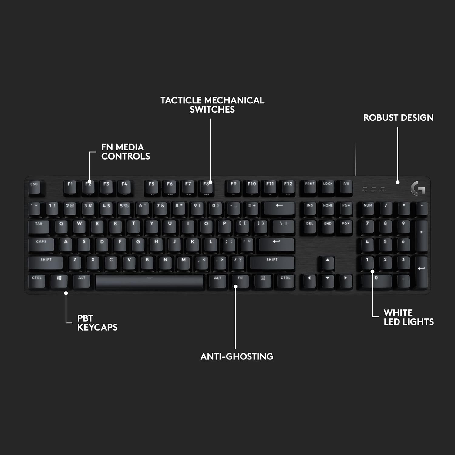 413 SE Full-Size Mechanical Gaming Keyboard - Backlit Keyboard with Tactile Mechanical Switches, Anti-Ghosting, Compatible with Windows, Macos - Black Aluminum