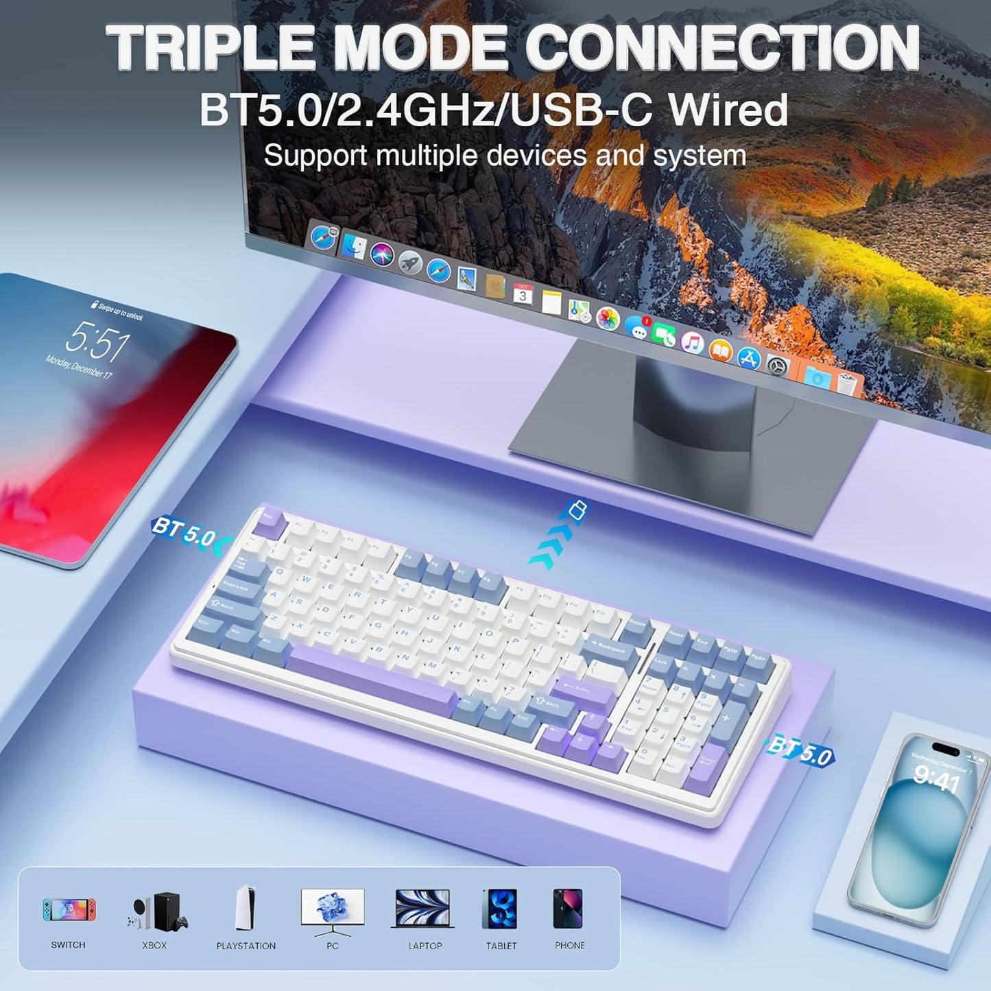 F99 Wireless Mechanical Keyboard,Tri-Mode Bt5.0/2.4Ghz/Usb-C Hot Swappable Custom Keyboard,Pre-Lubed Linear Switches,Gasket Structure,Rgb Backlit Gaming Keyboard for Pc/Tablet/Xbox/Ps4/Ps5